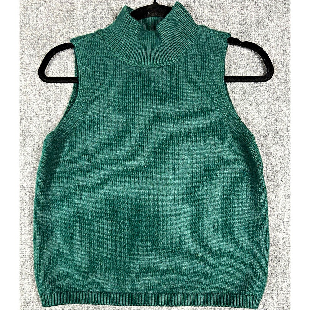 LOFT XS Green Sleeveless Mock Neck Ribbed Knit Sweater Vest Solid